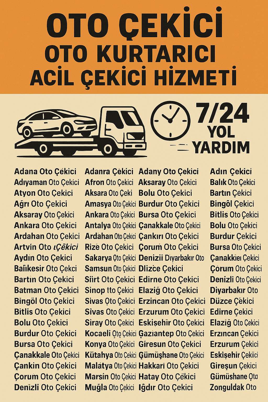 Türkiye Geneli Oto Çekici Listesi Resmi